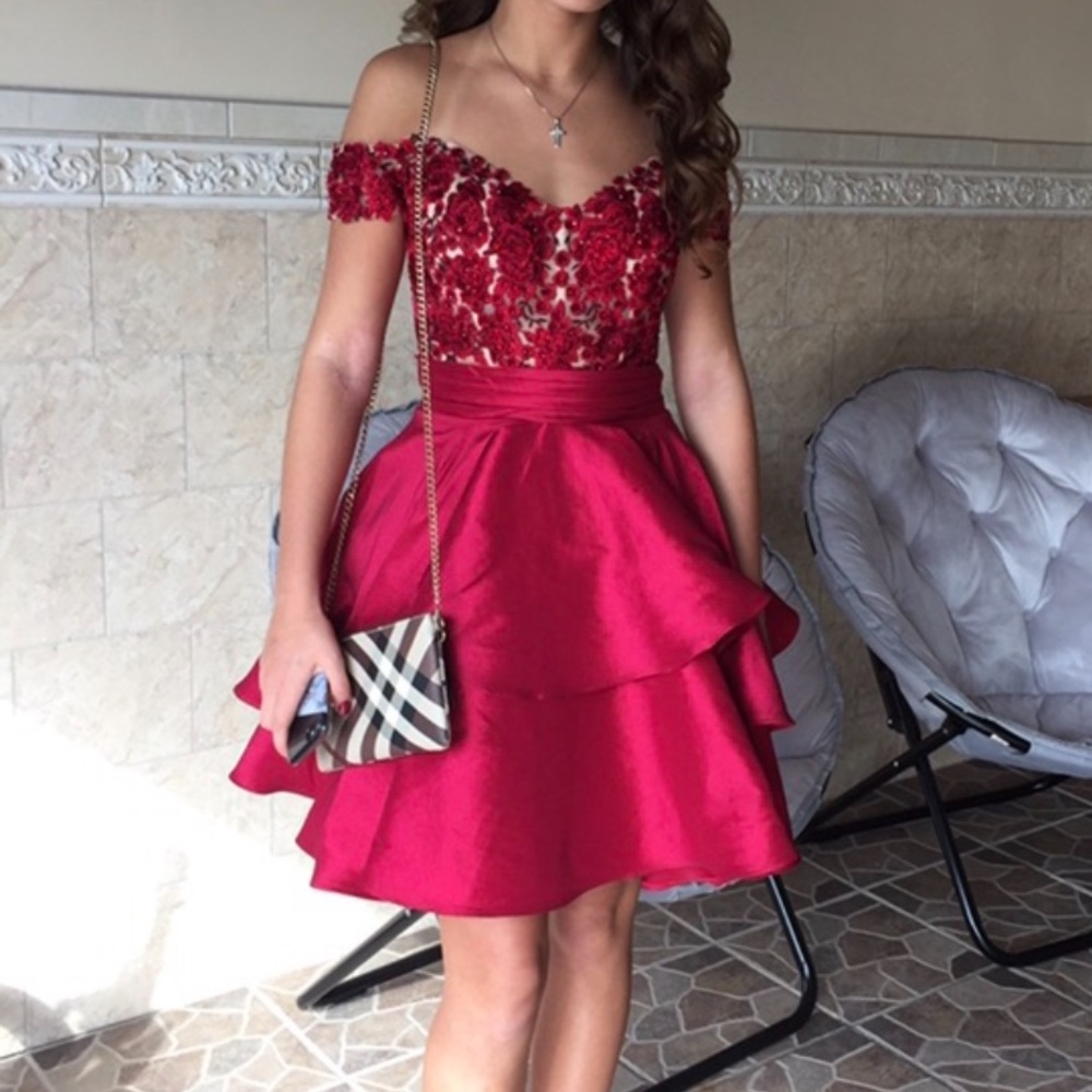 Red off the shoulder dress
